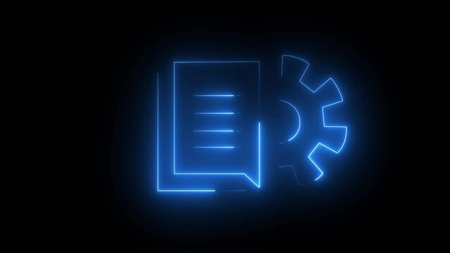   Neon line Document settings with gears icon isolated on black background. Software update, transfer protocol, teamwork tool management.