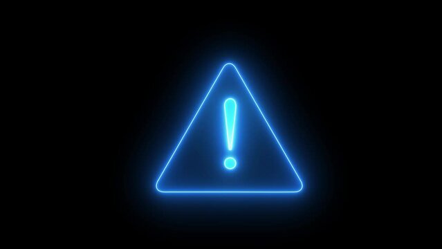 Attention road sign neon  blue flicker motion graphic animation a triangle icon.