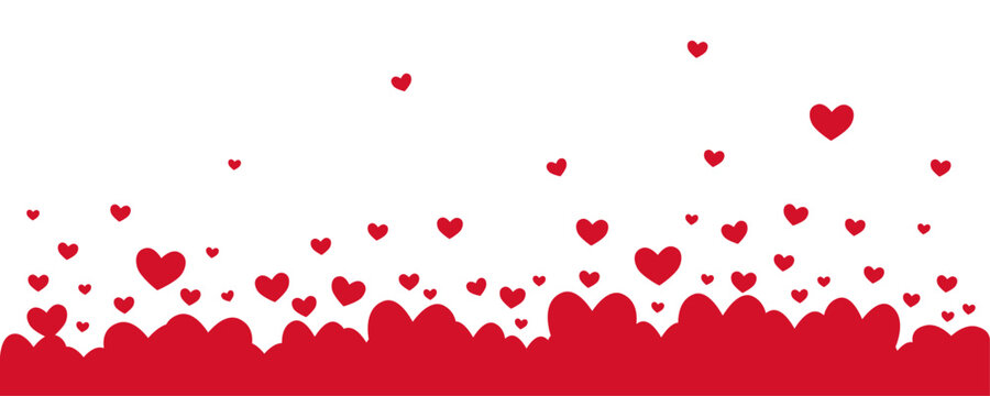 Heart banner. Valentine's Day border with red heart shapes isolated on white background. Heart vector for Valentine's Day, weddings or Mother's Day. Love vector illustration.
