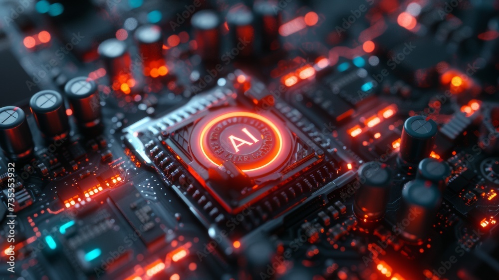 Poster computer processor artificial intelligence diffuse magic light red