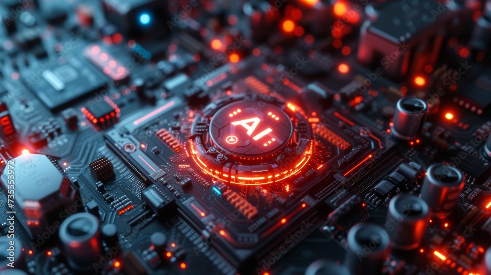 Poster computer processor artificial intelligence diffuse magic light red