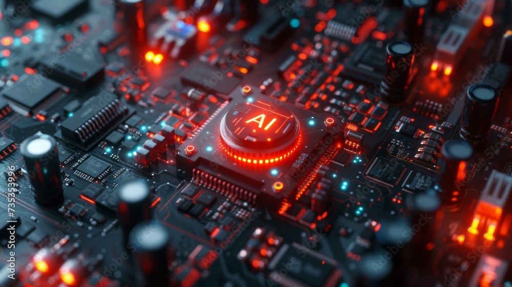 Poster computer processor artificial intelligence diffuse magic light red