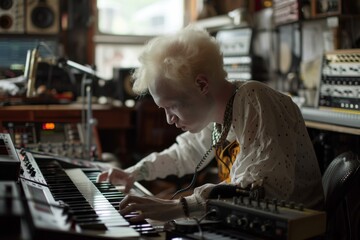 A skilled pianist pours his soul into the keys of his electric piano, lost in a world of music and...