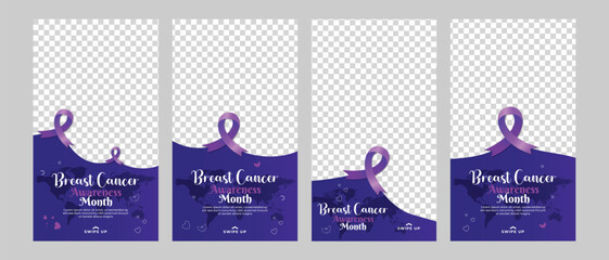 breast cancer social media post web banner instagram stories collection template design  - obrazy, fototapety, plakaty