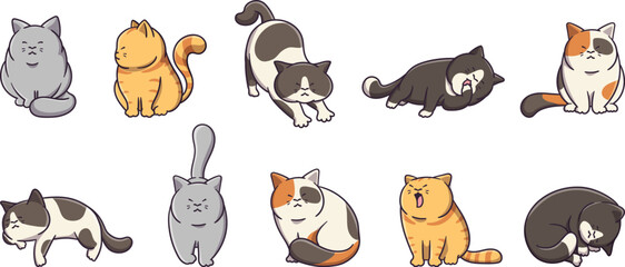 Various Cute Cats Characters Vector Illustration