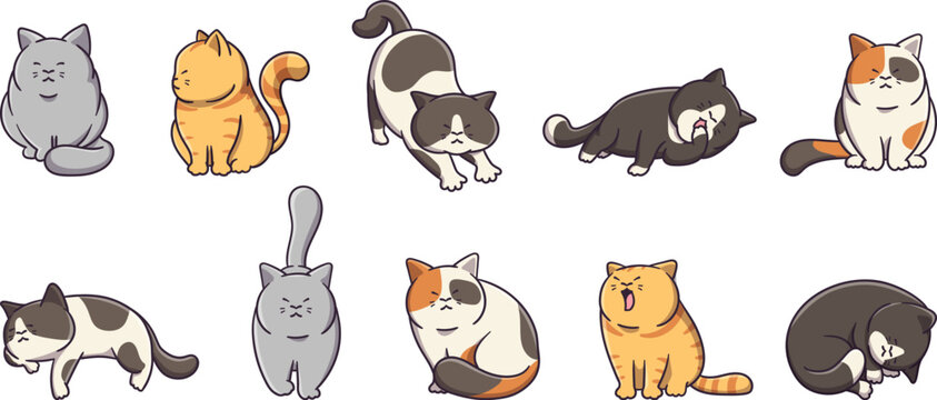 Various Cute Cats Characters Vector Illustration