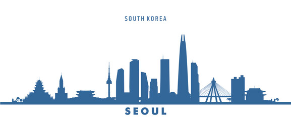 seoul landmarks city silhouette, south korea - obrazy, fototapety, plakaty