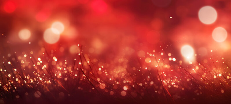 Abstract background with red fireworks, sparkles, shiny bokeh glitter lights
