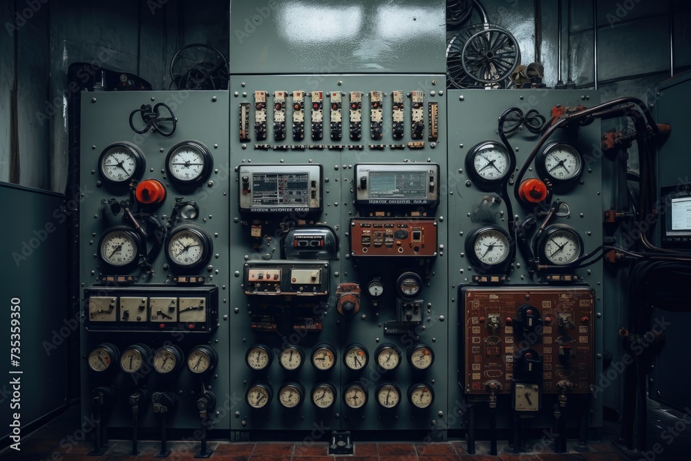 Poster Control panel with static energy meters and circuit-breakers