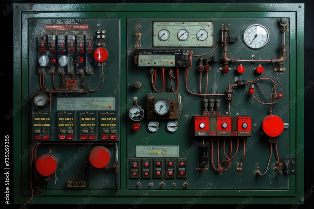 Aufkleber control panel with static energy meters and circuit-breakers