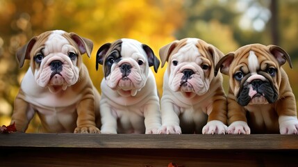 playful english bulldog puppies - obrazy, fototapety, plakaty