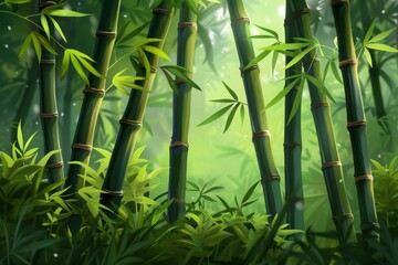 Fototapeta na wymiar A Striking Bamboo Forest With Lush Green Leaves