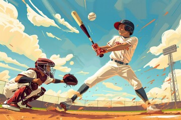 A Painting of a Baseball Player Swinging a Bat