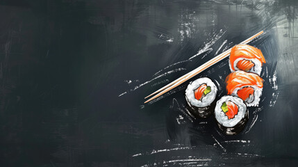 Sushi japan cousine, healthy asian dish restaurant concept of hosomaki, futomaki	
