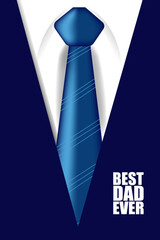 Tuxedo or men's jacket design with white shirt and blue tie. Design with the inscription The best dad ever