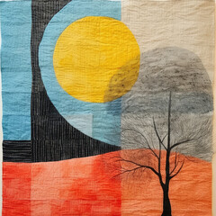 Abstract painting.Color graphics and collage. Painting in the interior. A modern poster. Generative AI