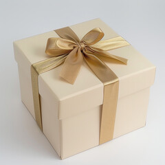Obraz premium Single Gift Box with Gold Ribbon on Pure White Background