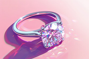 Diamond Ring on Pink Background