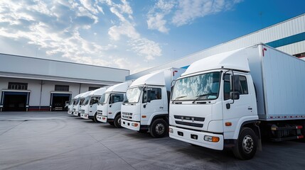 Fototapeta premium White Fleet Trucks at Warehouse