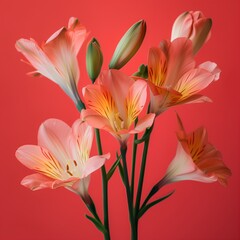 a group of flowers on a solid background