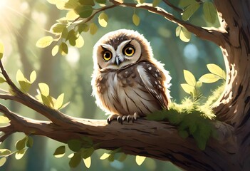 Cute owl on branch