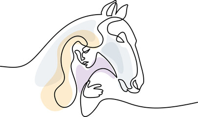 Horse and woman heads logo. Continuous one line drawing.