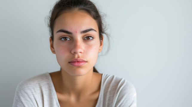 Authentic Portrait of a Thoughtful Young Woman with Natural Freckles