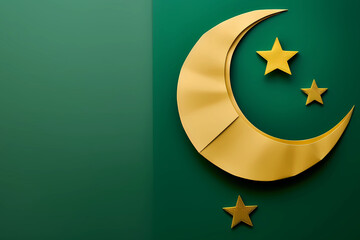 Green crescent moon and stars