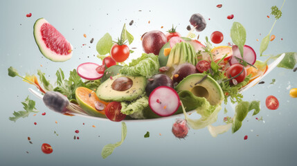 Fresh Colorful Salad Explosion Showcasing a Burst of Flavors and Textures