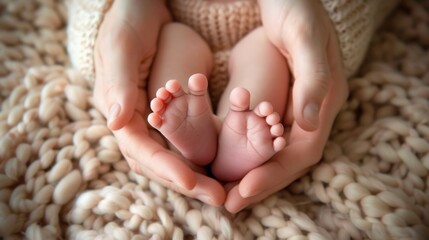 Moments of Love: Baby's Little Feet Nestled in Parent's Hands