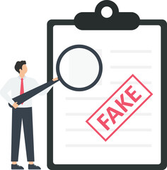 Fake document, wrong information verification or fake news inspection, fraud and illegal reports concept
 - obrazy, fototapety, plakaty