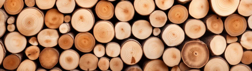 Foto op geborsteld aluminium Brandhout textuur Neatly Stacked Wooden Logs Showcasing Natural Grain and Rings