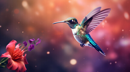 A hummingbird with a colorful background and a blurry background.,,
Beautiful Hummingbird at flying an collecting hoeny from flower