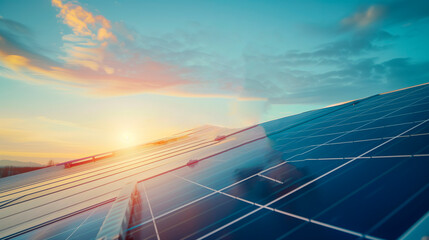 Fototapeta premium Solar panels against a blue sky. Renewable energy sources. Solving environmental problems