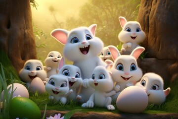 Naklejka premium Group of White Rabbits Standing Together