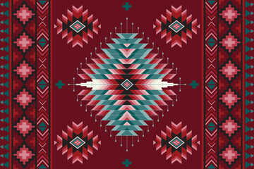 Rug carpet background Geometric ethnic oriental ikat seamless pattern traditional Design for background,carpet,wallpaper,clothing,wrapping,Batik,fabric,Vector illustration embroidery style.