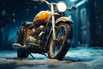 Poster a motorcycle parked in the snow © Doina