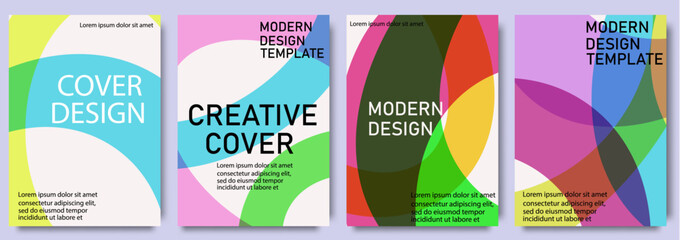Creative covers or posters concept in modern minimal style for corporate identity, branding, social media advertising, promo. Minimalist cover design template with dynamic colored lines. 