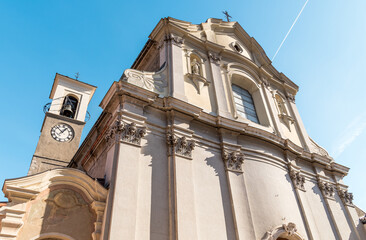 View of the parish church of San Lorenzo in Ligornetto, district of the city of Mendrisio, Ticino...