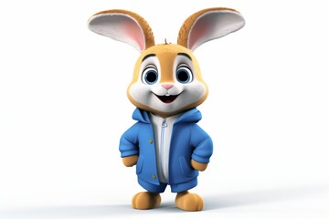 Cartoon Rabbit Wearing a Blue Jacket