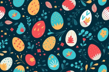 Naklejka premium Colorful Eggs and Leaves on a Blue Background