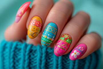 Nails, manicure with Easter pattern on them