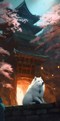 Buddhist wolf meditating temple