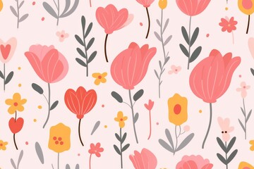 Pink and Yellow Flower Pattern on White Background
