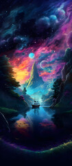 psycodelic galaxy world forest mountain
