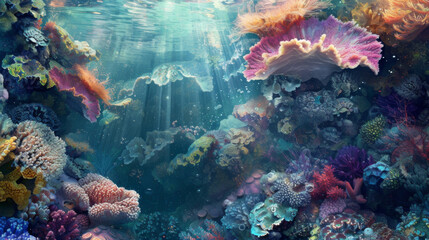 Naklejka na ściany i meble Inspired by the intricate beauty of a coral reef this digital nature background is a mesmerizing combination of organic textures and pixelated graphics bringing the wonders