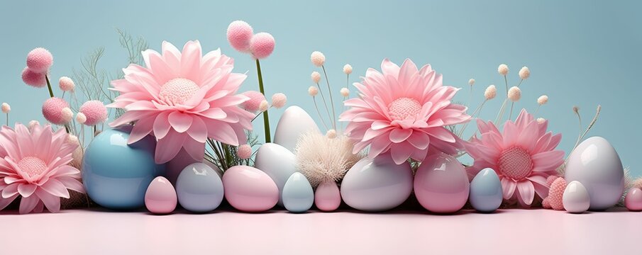 Pink and Blue Flower and Egg Arrangement