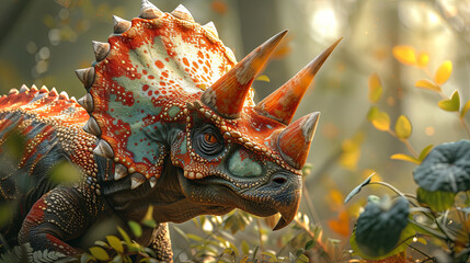 Fototapeta premium Triceratops dinosaurs flourishing in their natural environment.