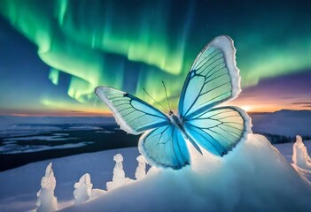 Light blue butterfly in night 