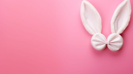 Fototapeta na wymiar A Pair of White Bunny Ears on a Pink Background